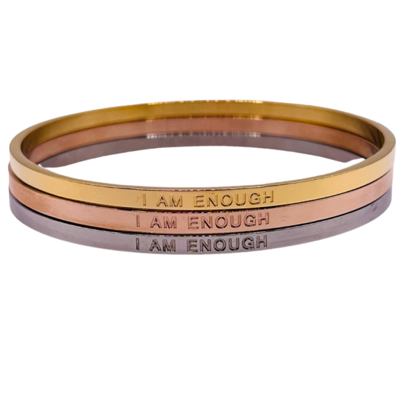 Womens bangle engraved with the inspirational message "I Am Enough"